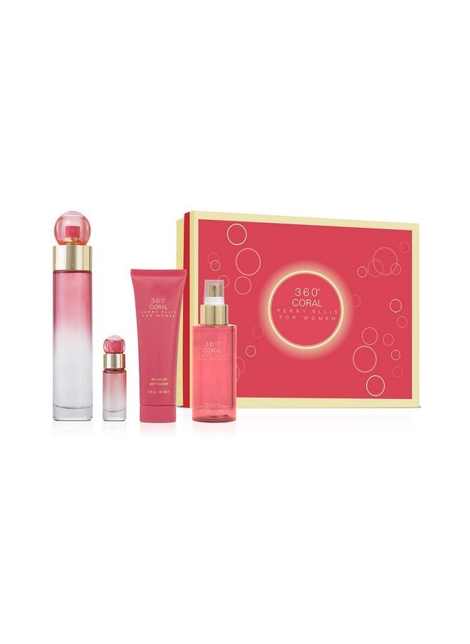 360 Coral 3.4Oz Edp Spray, 4Oz Body Mist, 3Oz Shower Gel, 0.25Oz Edp Spray Women 4 Pc Gift Set