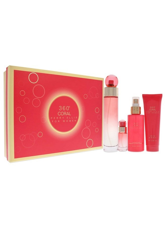 360 Coral 3.4Oz Edp Spray, 4Oz Body Mist, 3Oz Shower Gel, 0.25Oz Edp Spray Women 4 Pc Gift Set