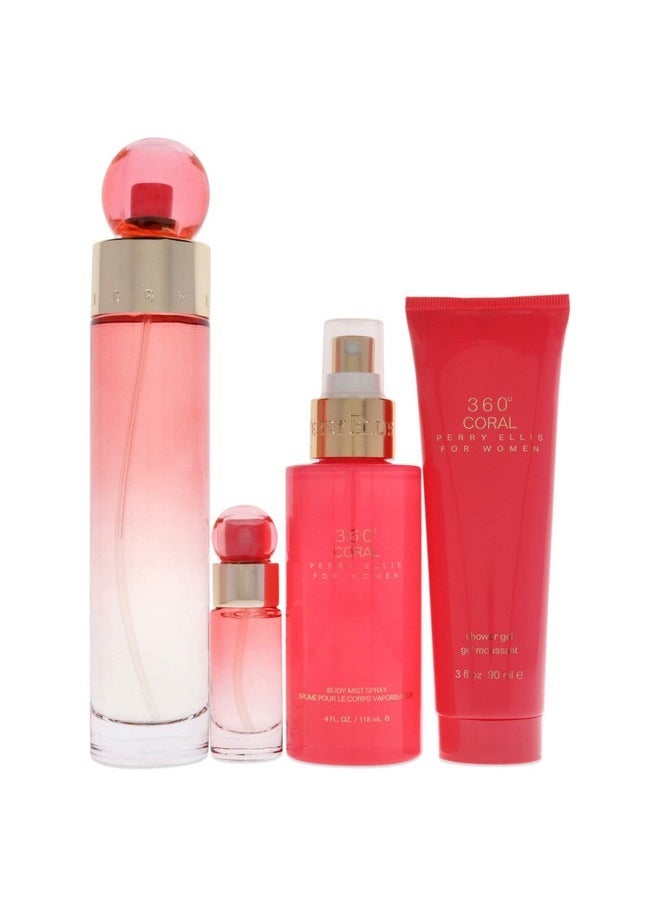 360 Coral 3.4Oz Edp Spray, 4Oz Body Mist, 3Oz Shower Gel, 0.25Oz Edp Spray Women 4 Pc Gift Set