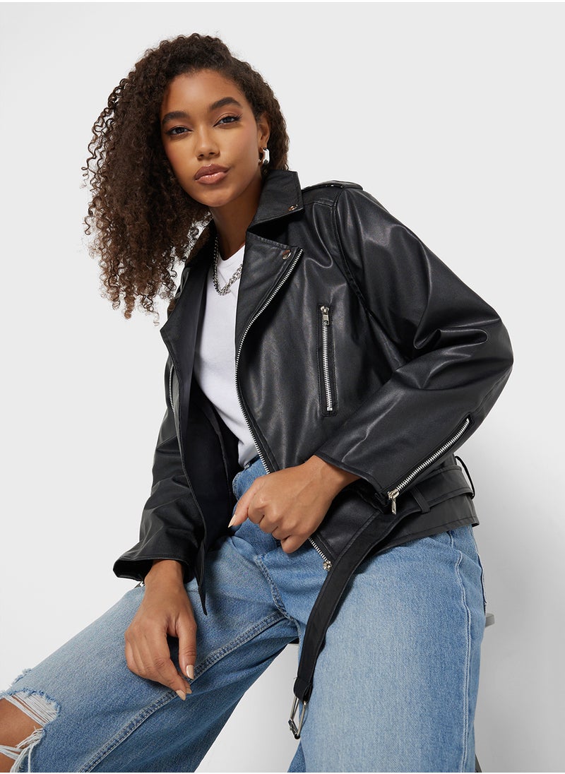 Pu Leather Biker Oversize Jacket