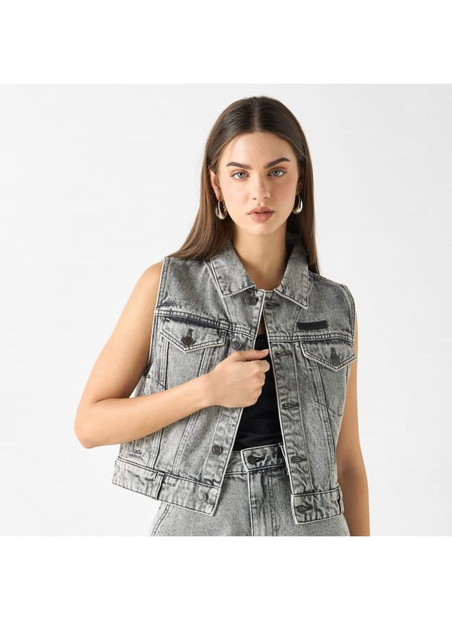 Lee Cooper Solid Sleeveless Jacket with Pockets