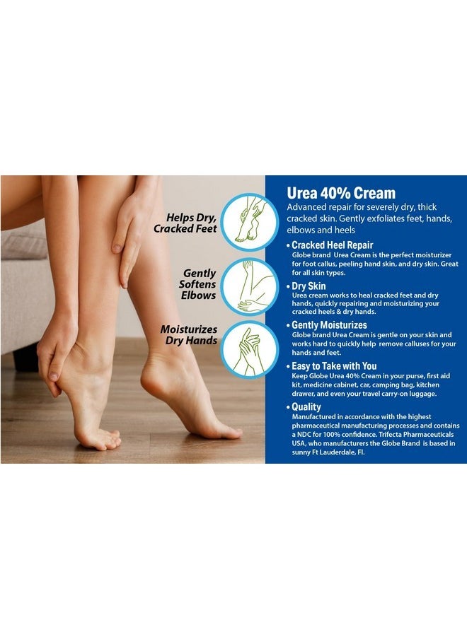 Urea Cream 40% - (4 Oz) Intensive Hydration For Dry And Cracked Heels, Feet, Hands, Elbows And Knees - Callus Remover, Hydrating Cream For Dry Skin - Helps Athletes Foot - Foot Odor