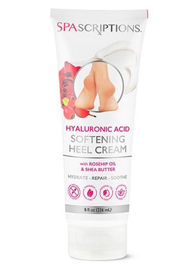 Hyaluronic Acid Softening Heel Cream, Moisturizing Lotion With Rosehip Oil & Shea Butter, Repair Dry, Cracked Feet, 8 Oz Tube