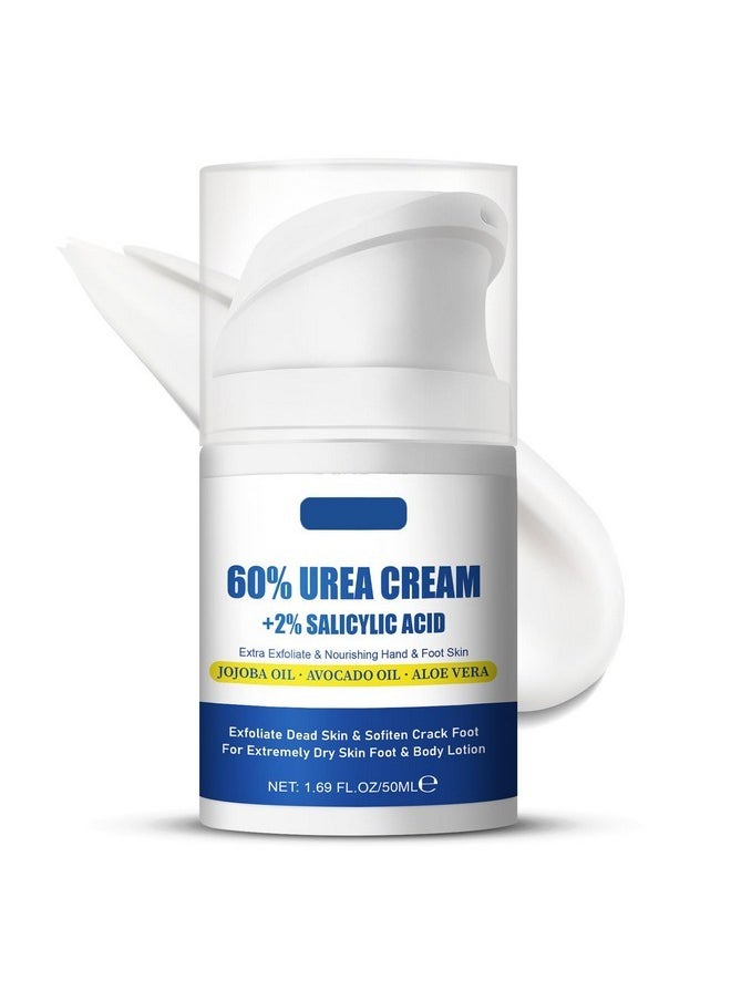 60% Urea Plus 2% Salicylic Acid Foot Cream, Intense Hydration For Dry Cracked Feet Hands And Unisex Whole Body Lotion Moisturizer Hydrate & Nourish Foot Care For Softens Skin Exfoliates Dead Skin