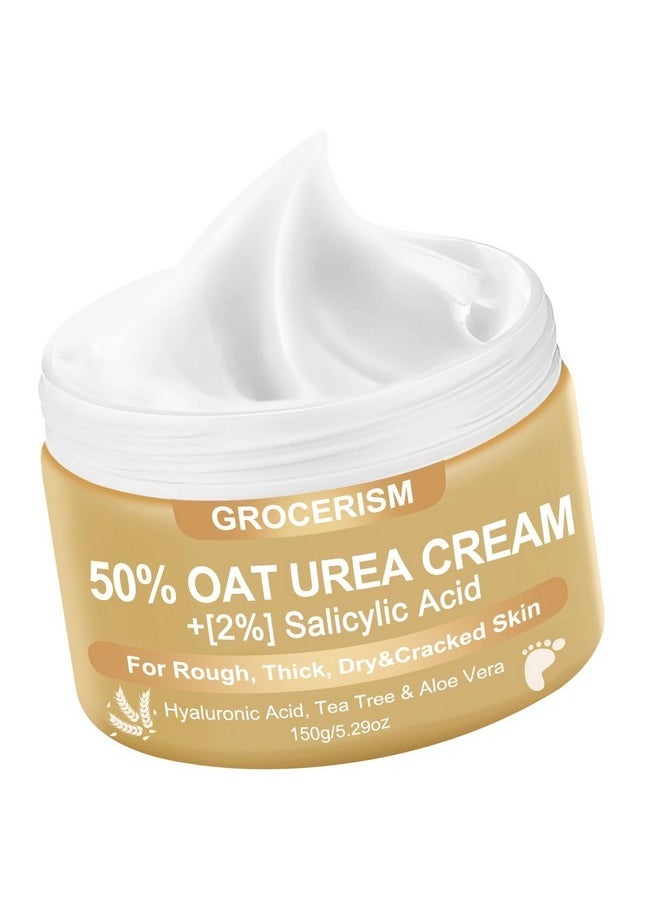 Urea Cream 50 Percent For Feet Maximum Strength 5.29 Oz With Oat And 2% Salicylic Acid, Foot & Hand Cream Included Hyaluronic Acid, Tea Tree And Aloe Vera For Deep Moisturizing, Callus Removing