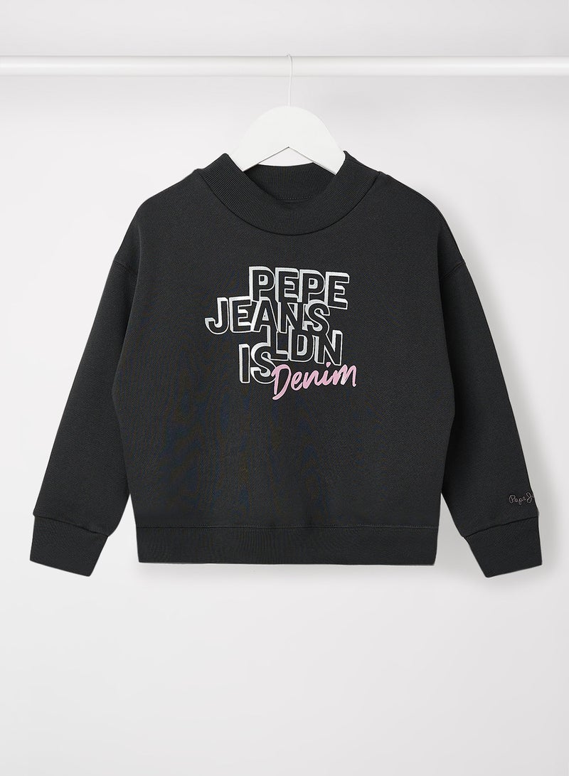 Kids Donna Textured Logo Sweatshirt Black