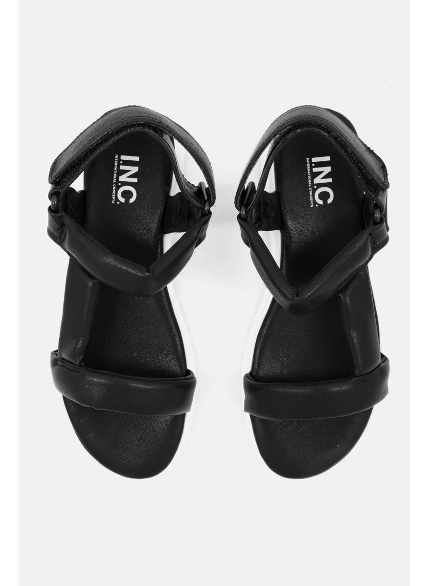 Kids Girl Velcro Closure Sandals, Black/White