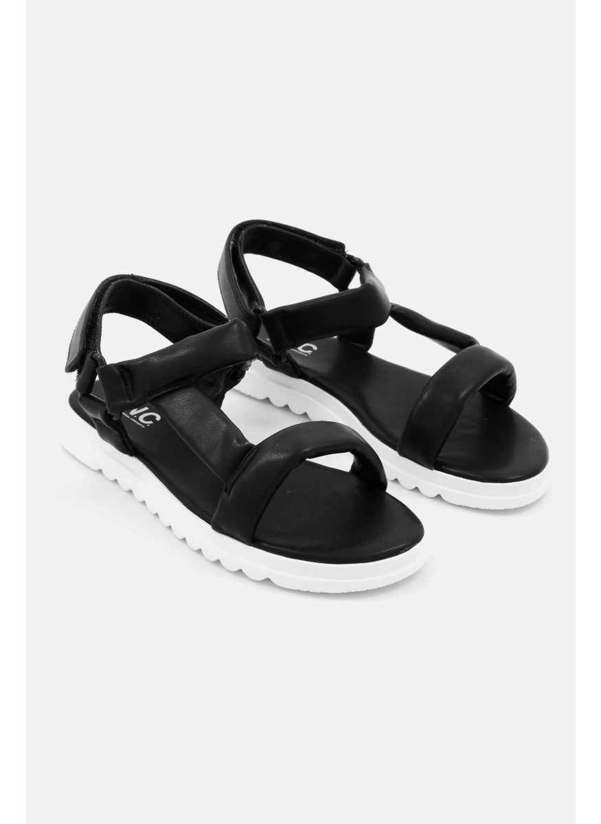 Kids Girl Velcro Closure Sandals, Black/White