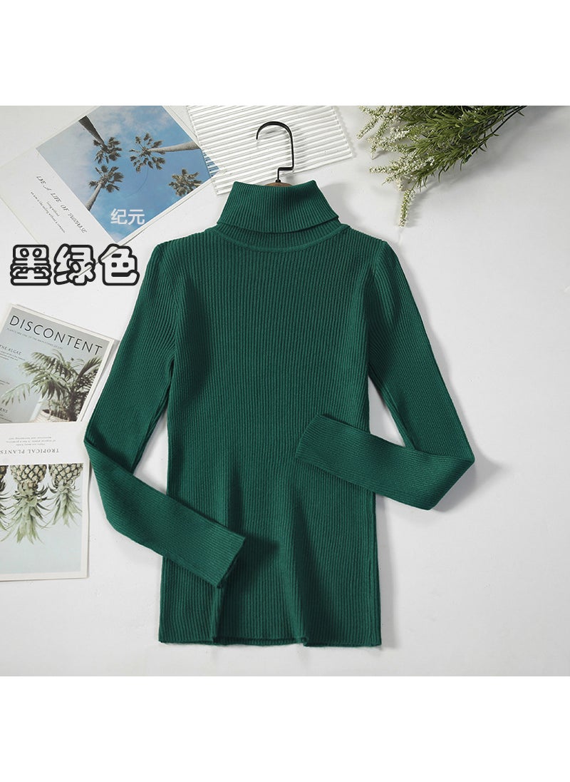 Long Sleeve Turtleneck Sweater Slim-Fit KnitDark green Dark green