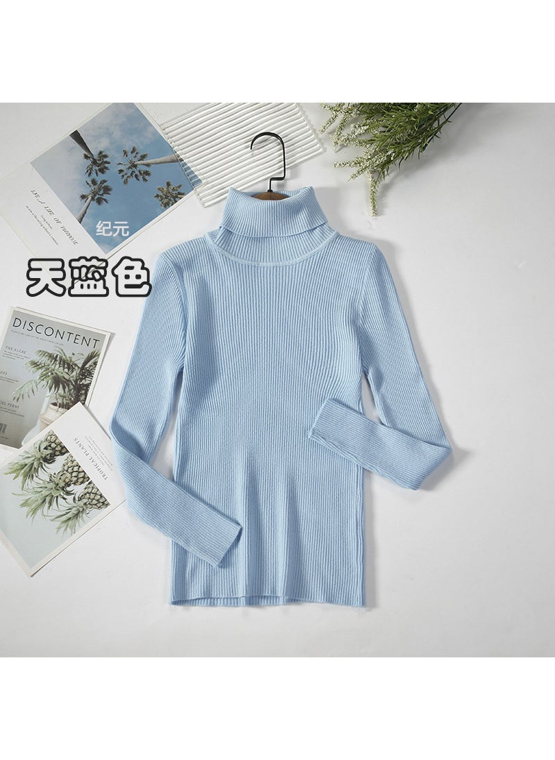 Long Sleeve Turtleneck Sweater Slim-Fit KnitSky Blue Sky Blue