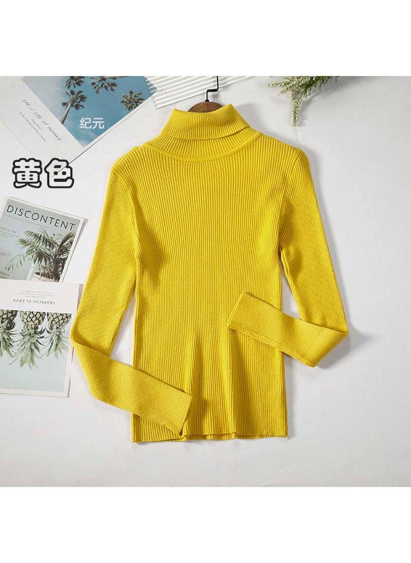 Long Sleeve Turtleneck Sweater Slim-Fit KnitYellow Yellow