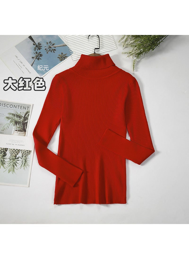 Long Sleeve Turtleneck Sweater Slim-Fit KnitRed Red