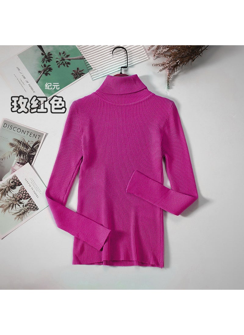 Long Sleeve Turtleneck Sweater Slim-Fit KnitRose Red Rose Red