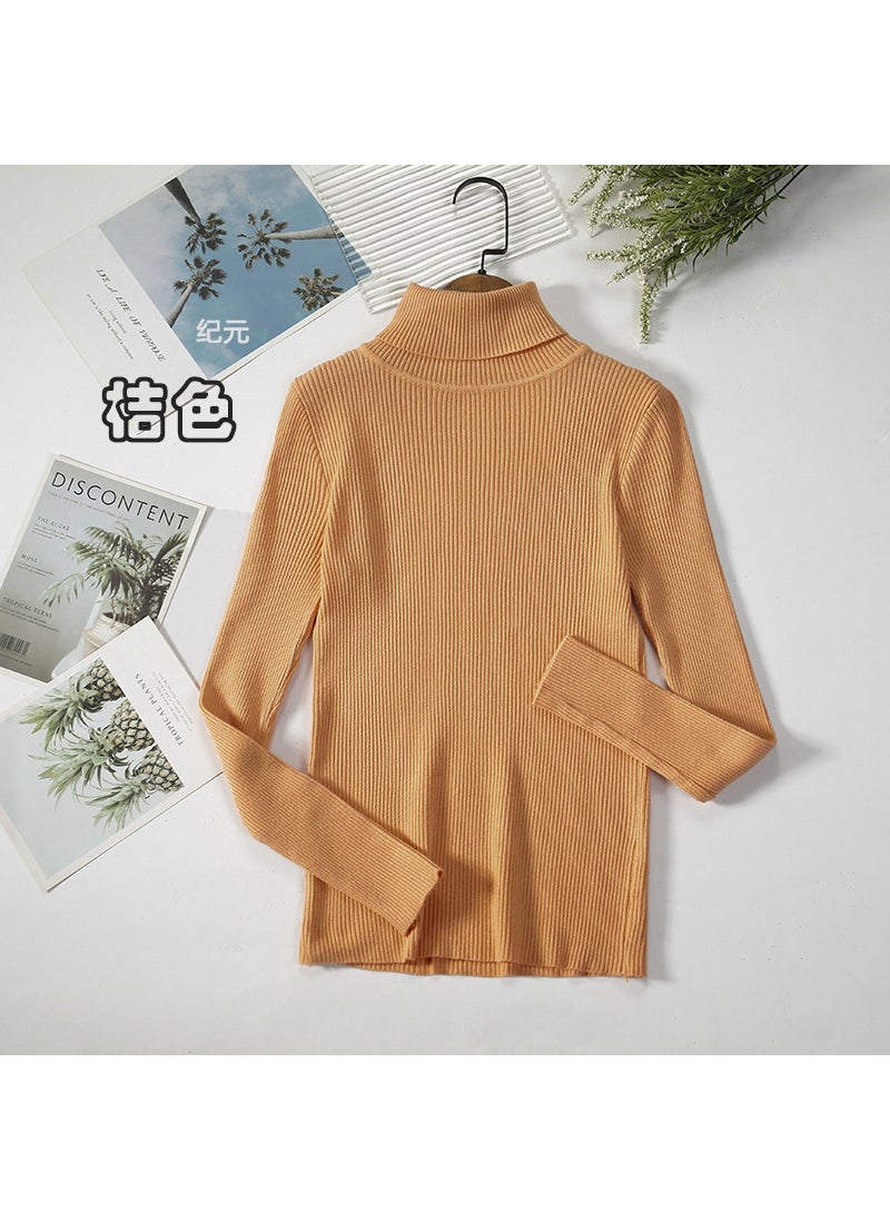 Long Sleeve Turtleneck Sweater Slim-Fit KnitOrange Orange