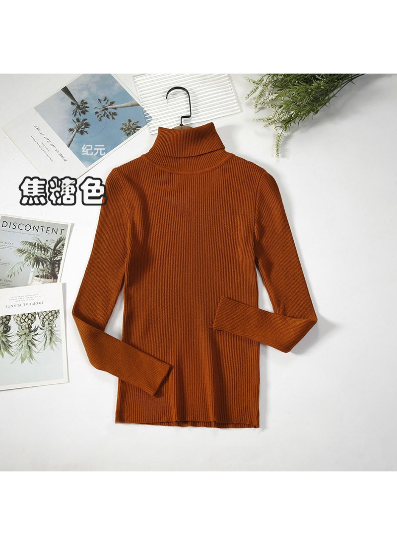 Long Sleeve Turtleneck Sweater Slim-Fit KnitCaramel Caramel