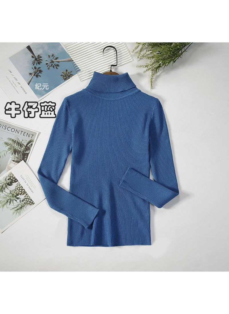 Long Sleeve Turtleneck Sweater Slim-Fit KnitDenim Blue Denim Blue