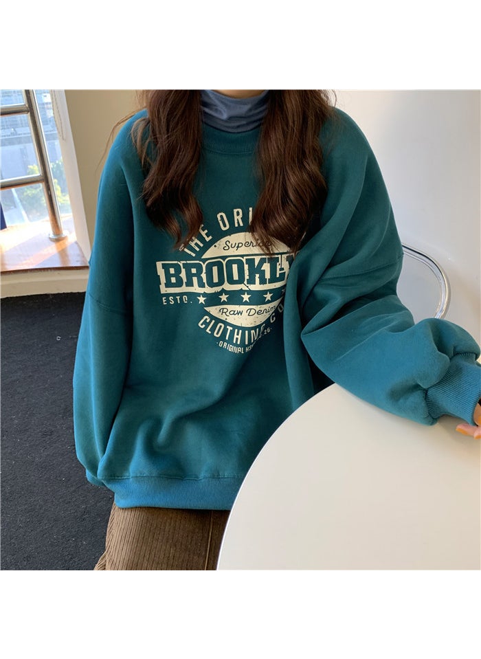 2024 Autumn Korean Letter Loose Ladies Sweater Green