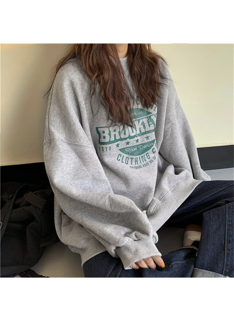 2024 Autumn Korean Letter Loose Ladies Sweater Green