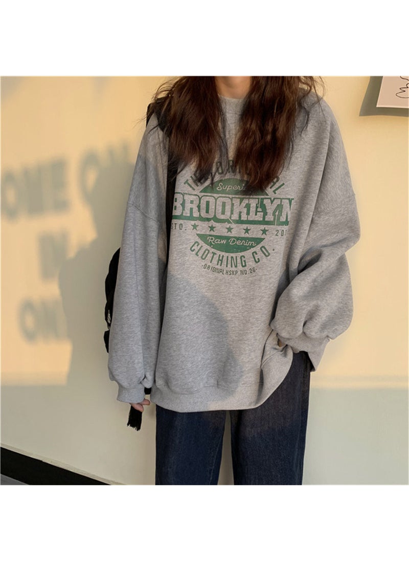 2024 Autumn Korean Letter Loose Ladies Sweater Green