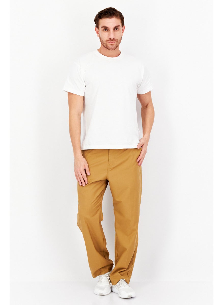 Men Regular Fit Plain Chino Pants, Tan