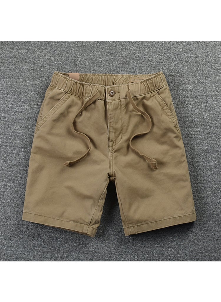 Summer Loose Waist Casual Shorts 2023 Summer New Mens Solid Color Shorts Korean Fashionable Mens Tether Pants Khaki