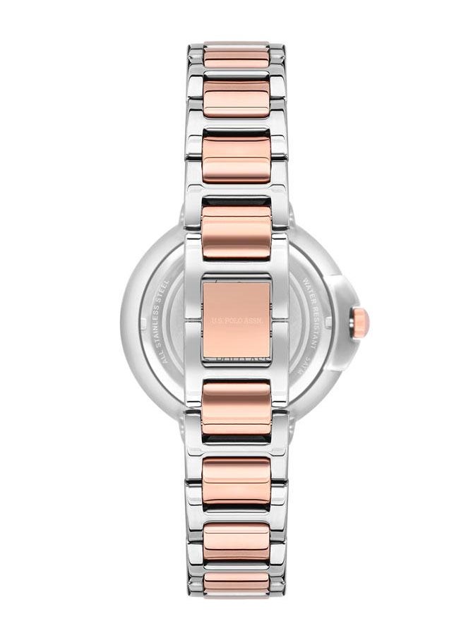 U.S. Polo Assn. Stile 35mm Ladies' Watch with Classic Silver Dial, Gold Bezel & Two-Tone Rose Gold/Silver Bracelet - USPA2012-04, Effortlessly Sophisticated Style