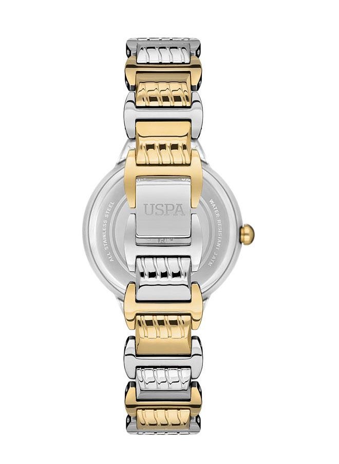 U.S. Polo Assn. Stile 33mm Ladies' Silver Dial Watch with Stone Accents and Two-Tone Stainless Steel Band - USPA2046-05, Timeless Sophistication