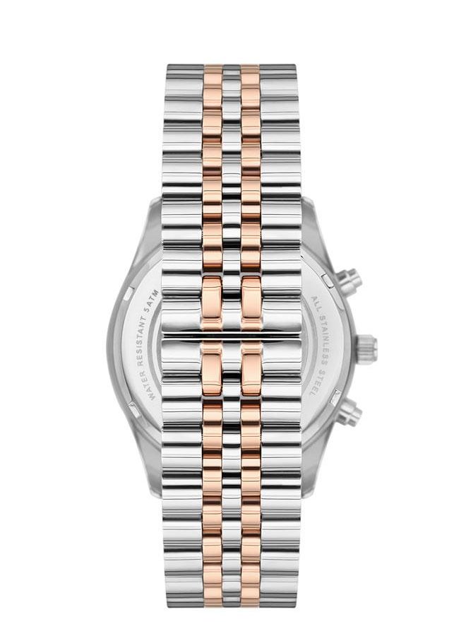 U.S. Polo Assn. Crossing 38mm Ladies' Watch with Classic Silver Dial, Rose Gold Etched Bezel & Dual-Toned Bracelet - USPA2040-02, Perfect Blend of Sophistication and Style