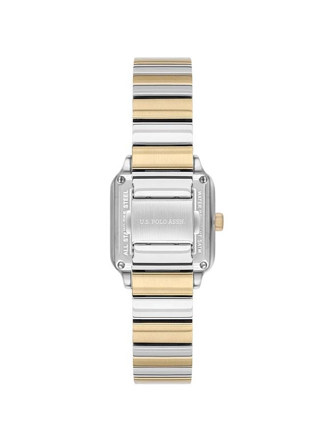 U.S. Polo Assn. Stile Ladies' 28x34mm Watch with Forest Green Mother-of-Pearl Dial, Diamond Accents & Two-Tone Gold/Silver Stainless Steel Band - USPA2100-04, Effortless Elegance