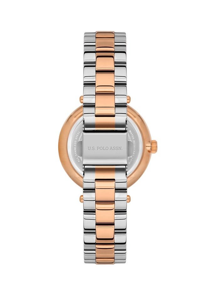 U.S. Polo Assn. Stile 35mm Ladies' Rose Gold Dial Watch with Two-Tone Rose Gold and Silver Stainless Steel Band - USPA2048-02, Bold Elegance