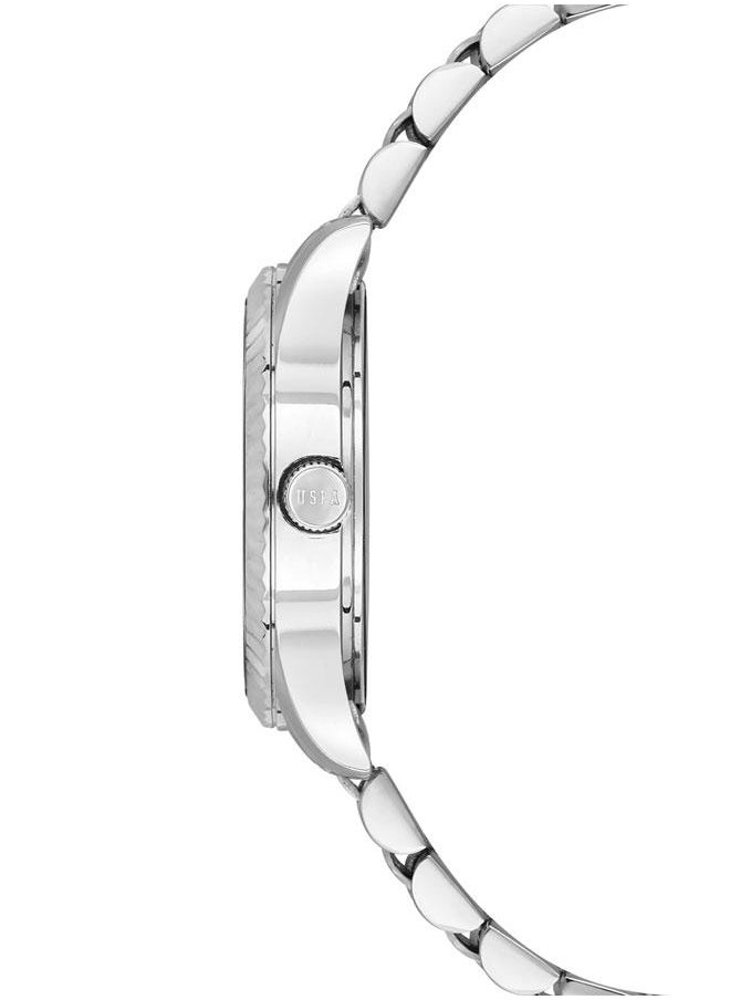 U.S. Polo Assn. Stile Ladies' 30mm Watch with Blue Gradient Dial & Stone-Studded Design on Sleek Silver Stainless Steel Band - USPA2086-02, Modern Elegance for Stylish Women