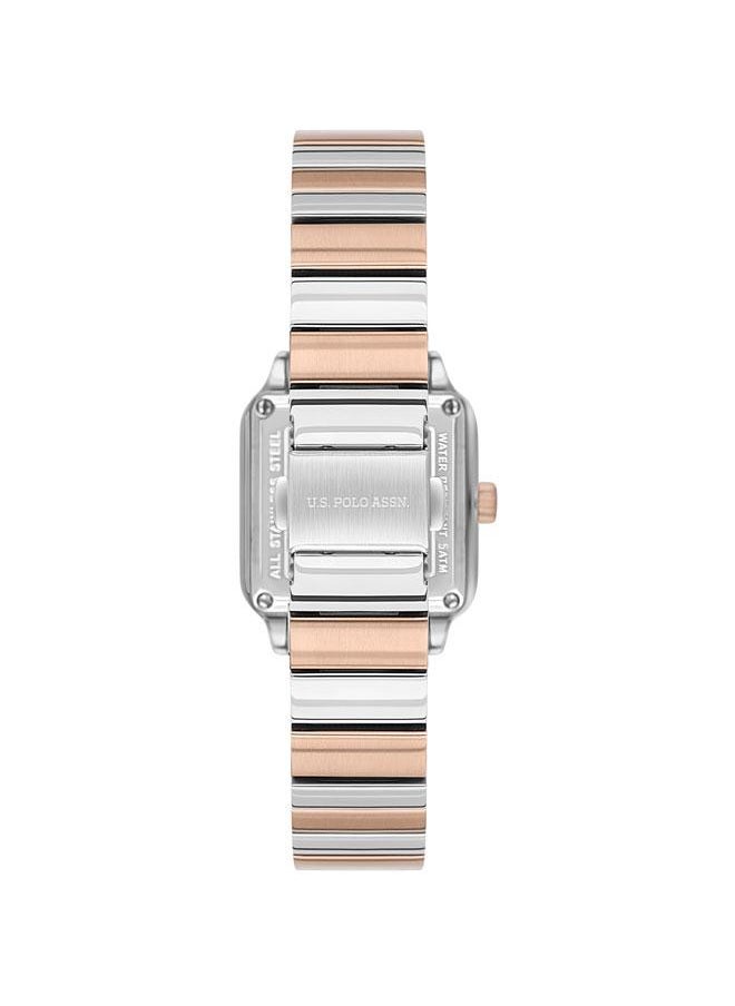 U.S. Polo Assn. Stile Ladies' 28x34mm Watch with White Mother-of-Pearl Dial, Diamond Accents & Two-Tone Rose Gold/Silver Stainless Steel Band - USPA2100-05, Effortless Sophistication