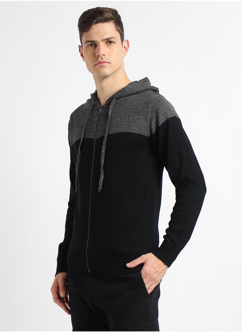 Anthra Mel Regular Fit Sweater for Men - 100% Acrylic, Colourblocked, Hooded, Full Sleeves, Casual, Machine Wash