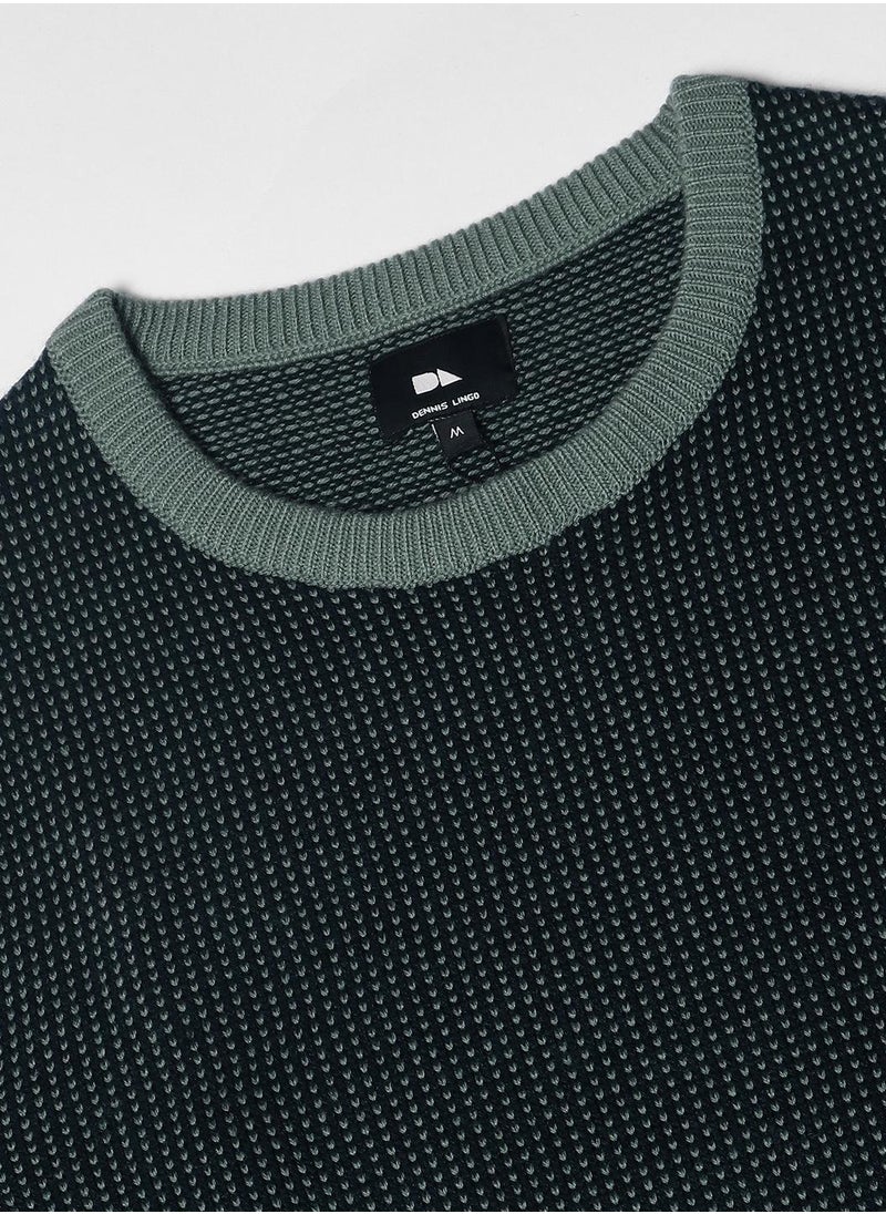 Teal Green Regular Fit Sweater for Men - 100% Acrylic, Self Design, Round Neck, Full Sleeves, Casual, Machine Wash