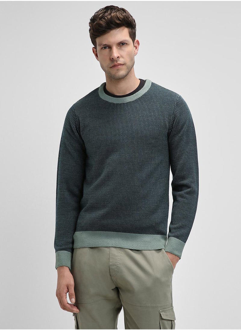 Teal Green Regular Fit Sweater for Men - 100% Acrylic, Self Design, Round Neck, Full Sleeves, Casual, Machine Wash