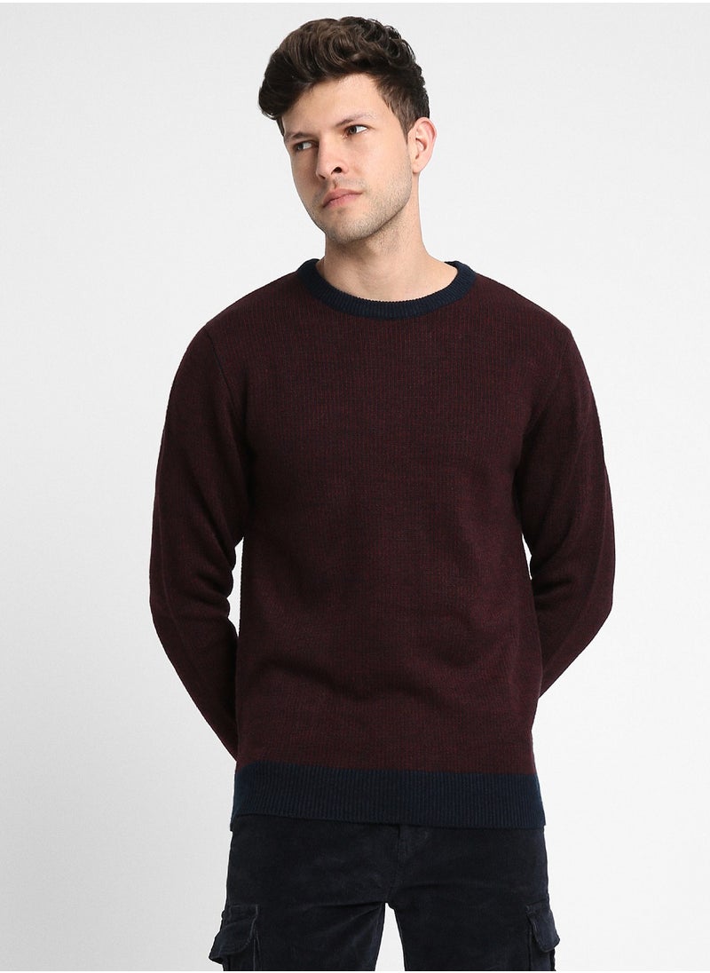 Navy Regular Fit Sweater for Men - 100% Acrylic, Self Design, Round Neck, Full Sleeves, Casual, Machine Wash