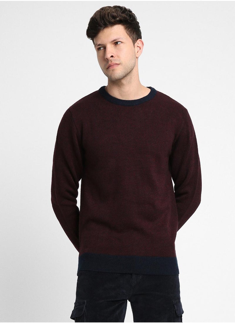 Navy Regular Fit Sweater for Men - 100% Acrylic, Self Design, Round Neck, Full Sleeves, Casual, Machine Wash