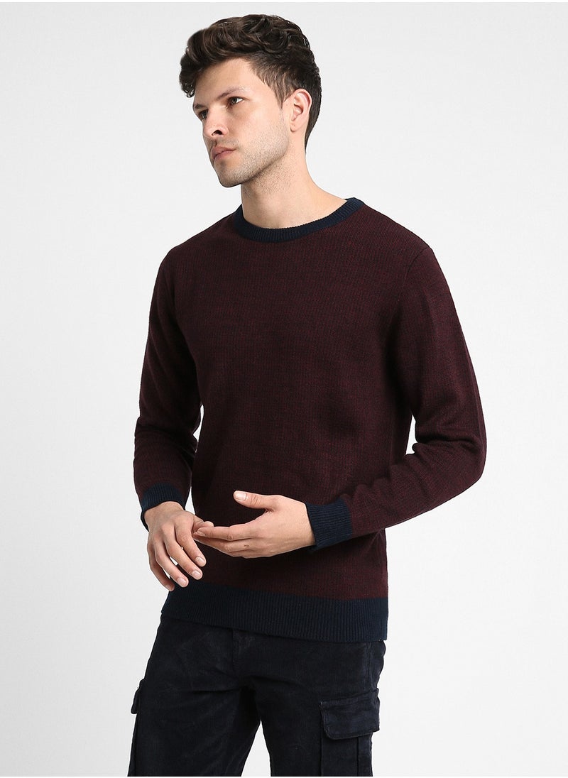 Navy Regular Fit Sweater for Men - 100% Acrylic, Self Design, Round Neck, Full Sleeves, Casual, Machine Wash