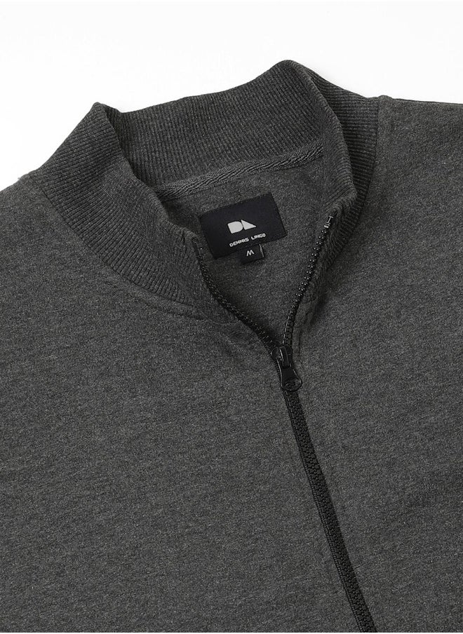 Regular Fit Dark Grey Mock Neck Sweatshirt for Men - Polycotton, Solid, Full Sleeves, Knitted Fabric