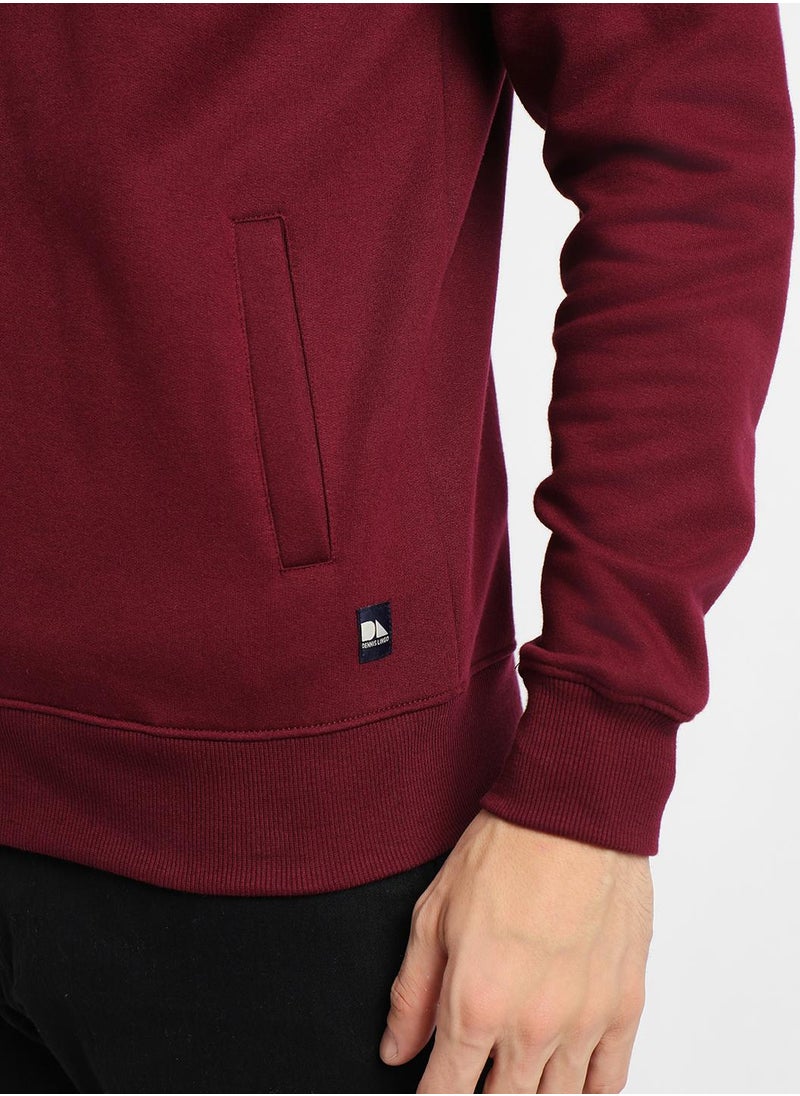 Regular Fit Maroon Mock Neck Sweatshirt for Men - Polycotton, Solid, Full Sleeves, Knitted Fabric