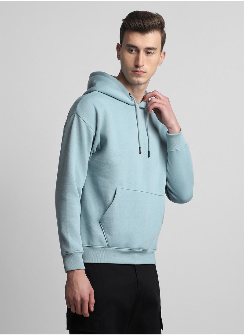 Regular Fit Sea Green Solid Hooded Sweatshirt for Men - Polycotton, Full Sleeves