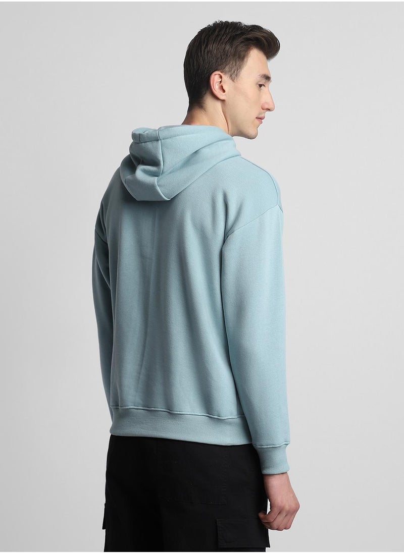 Regular Fit Sea Green Solid Hooded Sweatshirt for Men - Polycotton, Full Sleeves