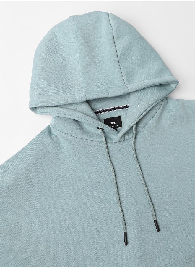 Regular Fit Sea Green Solid Hooded Sweatshirt for Men - Polycotton, Full Sleeves