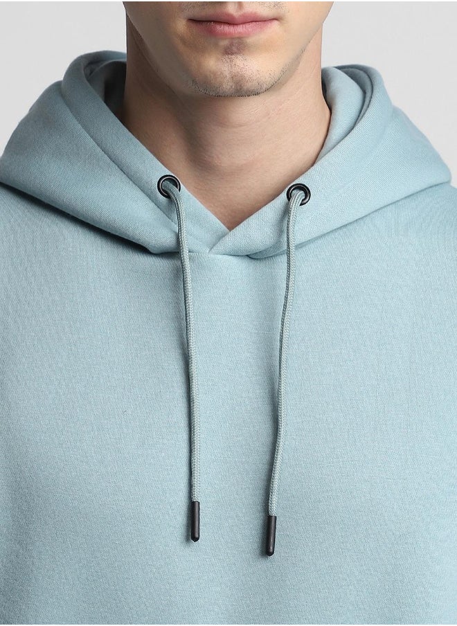 Regular Fit Sea Green Solid Hooded Sweatshirt for Men - Polycotton, Full Sleeves