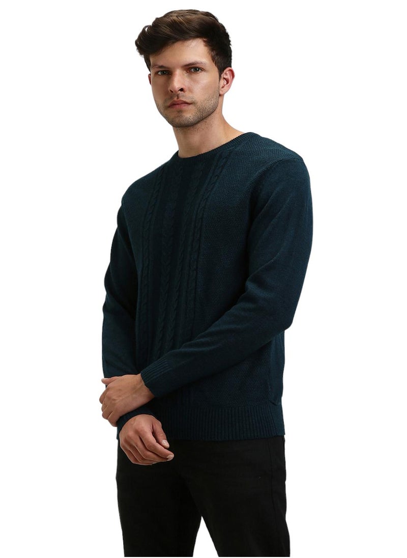 Sage Green Regular Fit Sweater for Men - 100% Acrylic, Self Design, Round Neck, Full Sleeves, Casual, Machine Wash