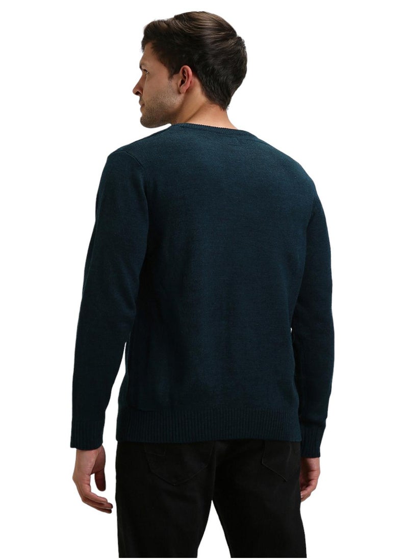 Sage Green Regular Fit Sweater for Men - 100% Acrylic, Self Design, Round Neck, Full Sleeves, Casual, Machine Wash