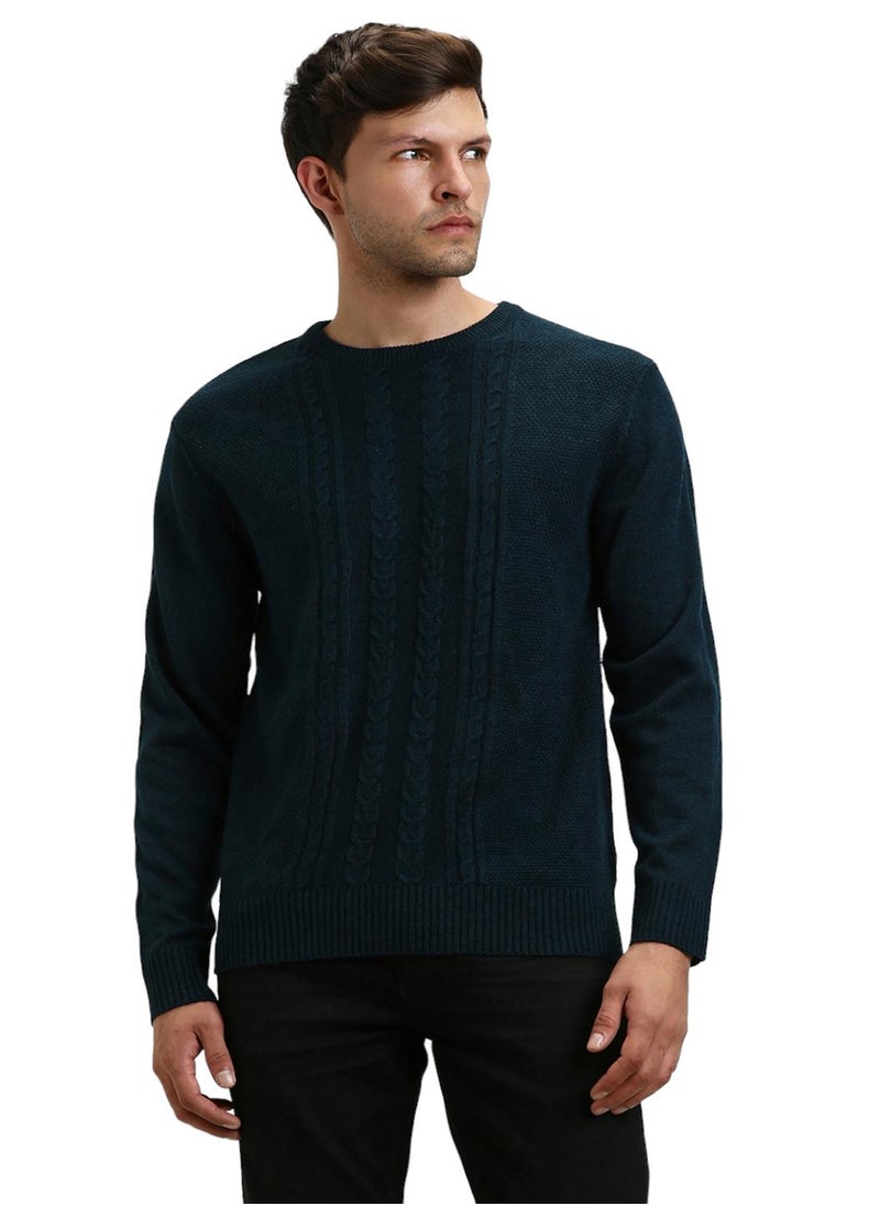 Sage Green Regular Fit Sweater for Men - 100% Acrylic, Self Design, Round Neck, Full Sleeves, Casual, Machine Wash