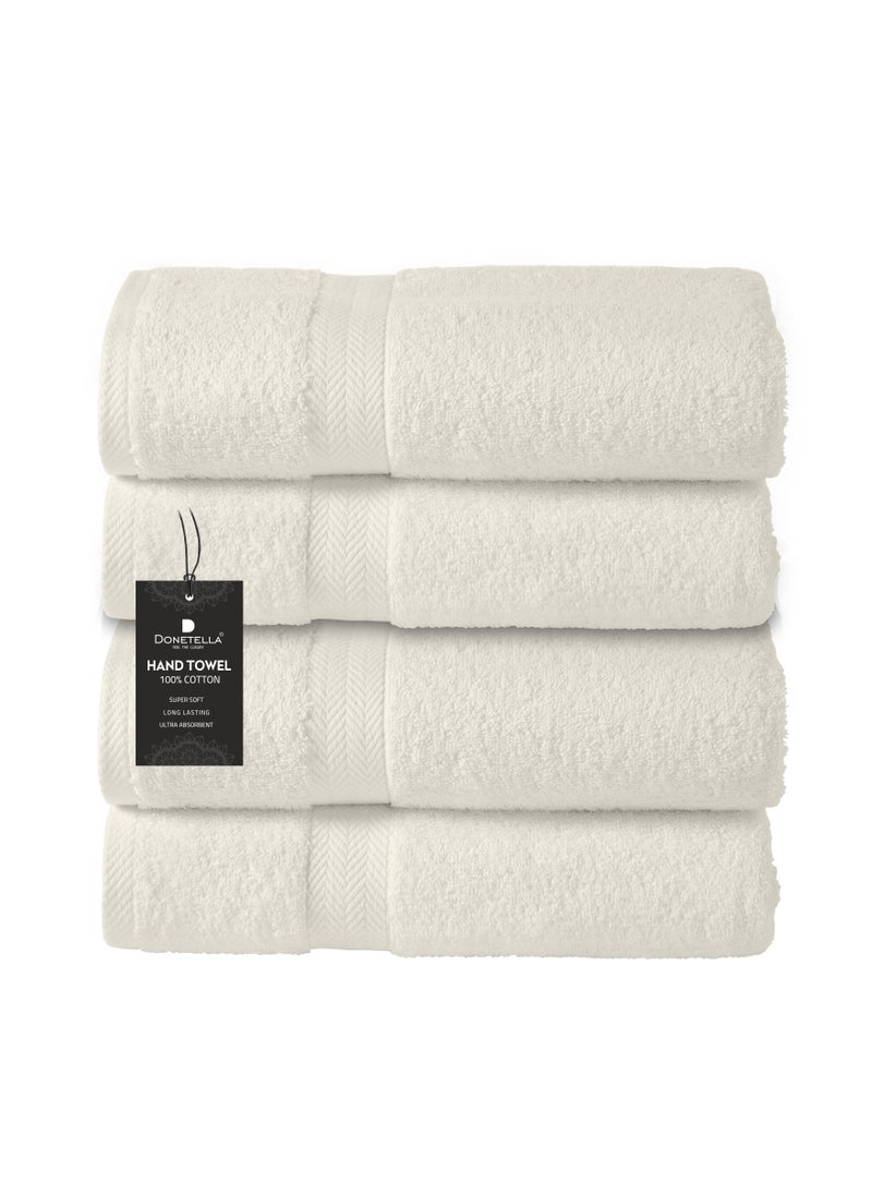 Premium 100 % Combed Cotton 4-Pcs Hand Towel Set (50 X 90 CM) 600 GSM Super Soft Hand Towel, Highly Absorbent, Quick Dry,Best Towel for Bathroom, Spa And Hotel,Cream