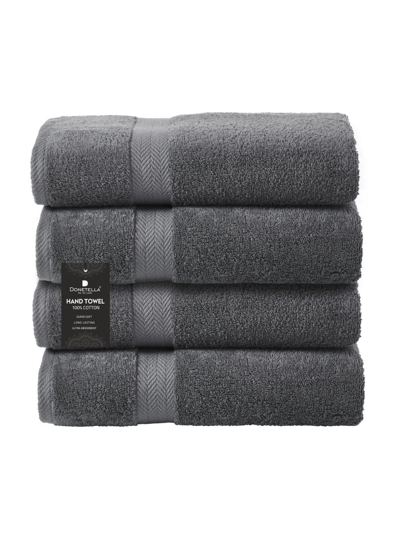 Premium 100 % Combed Cotton 4-Pcs Hand Towel Set (50 X 90 CM) 600 GSM Super Soft Hand Towel, Highly Absorbent, Quick Dry,Best Towel for Bathroom, Spa And Hotel,Grey