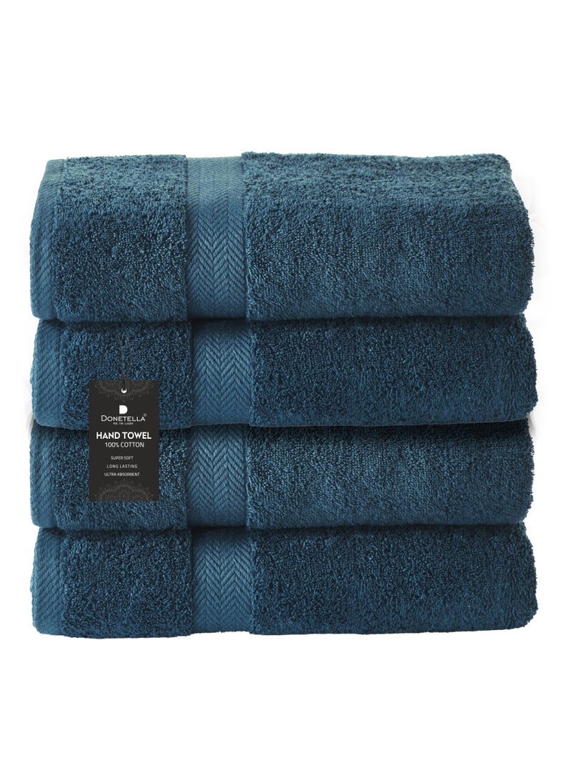 Premium 100 % Combed Cotton 4-Pcs Hand Towel Set (50 X 90 CM) 600 GSM Super Soft Hand Towel, Highly Absorbent, Quick Dry,Best Towel for Bathroom, Spa And Hotel,Dark Blue